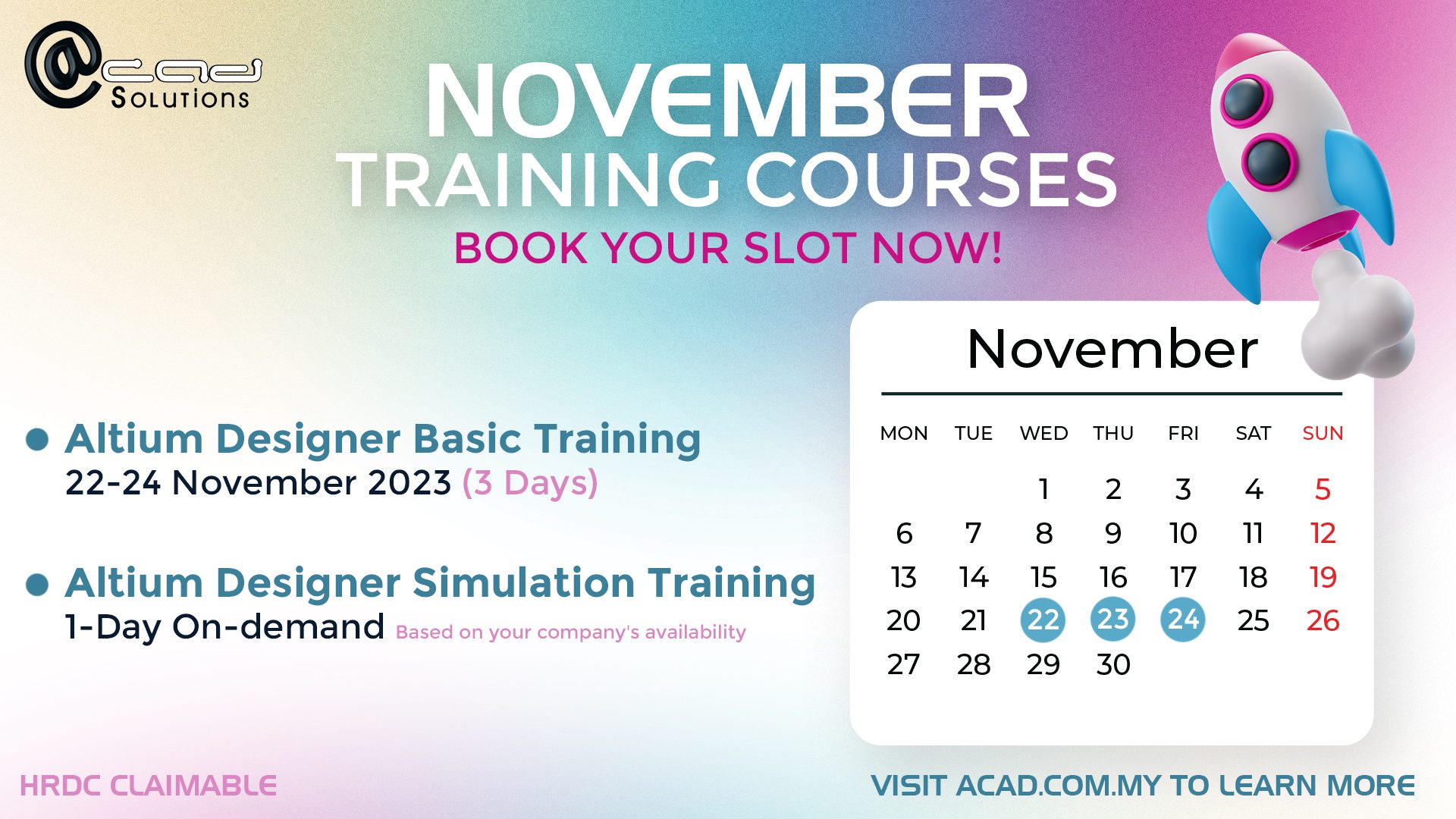 ACAD November Training Courses Schedule Social Media Poster